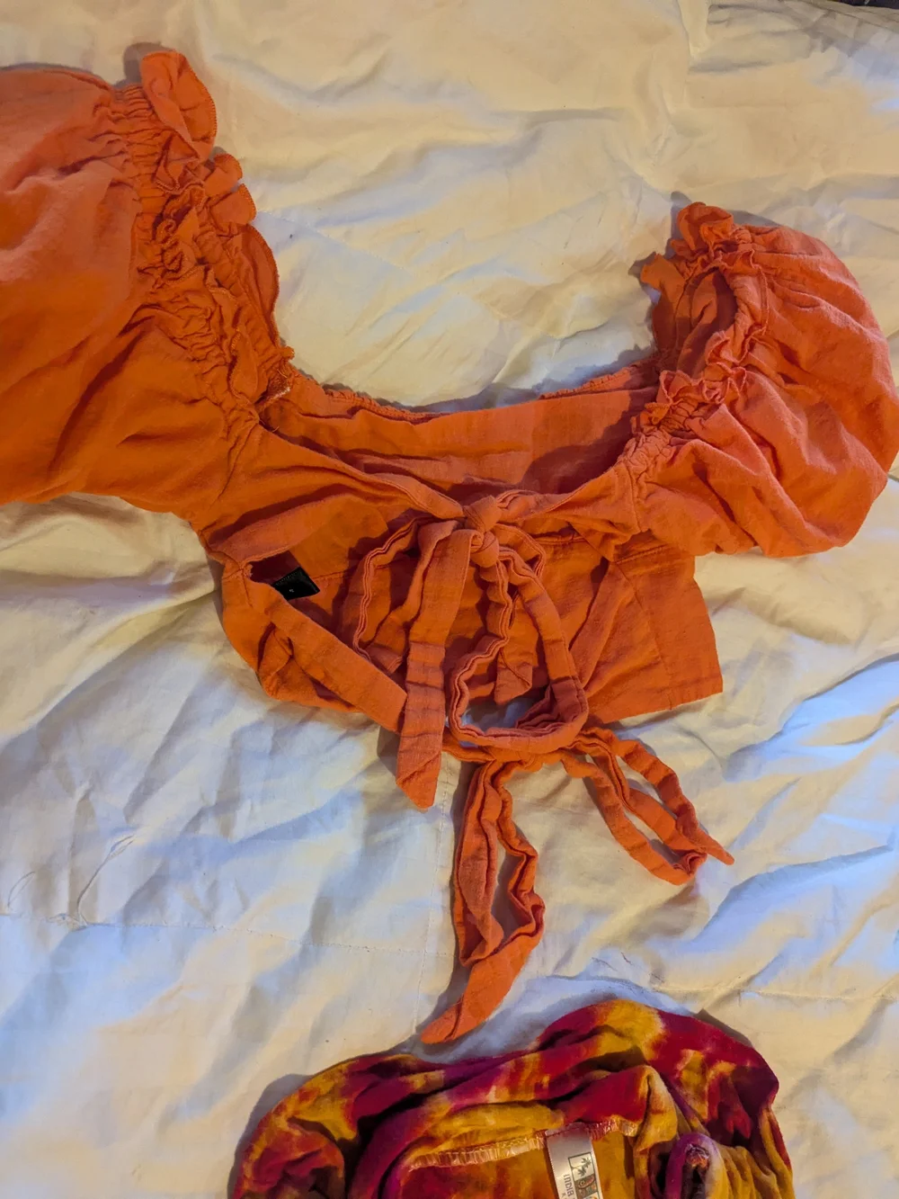 2 FOR 1!!! India Boutique Orange Puff-Sleeve Crop Top with Tie-Dye Skirt Set